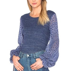 NEW See By Chloe Eyelet Indigo Puff Balloon Sleeve Top NWT MED LG